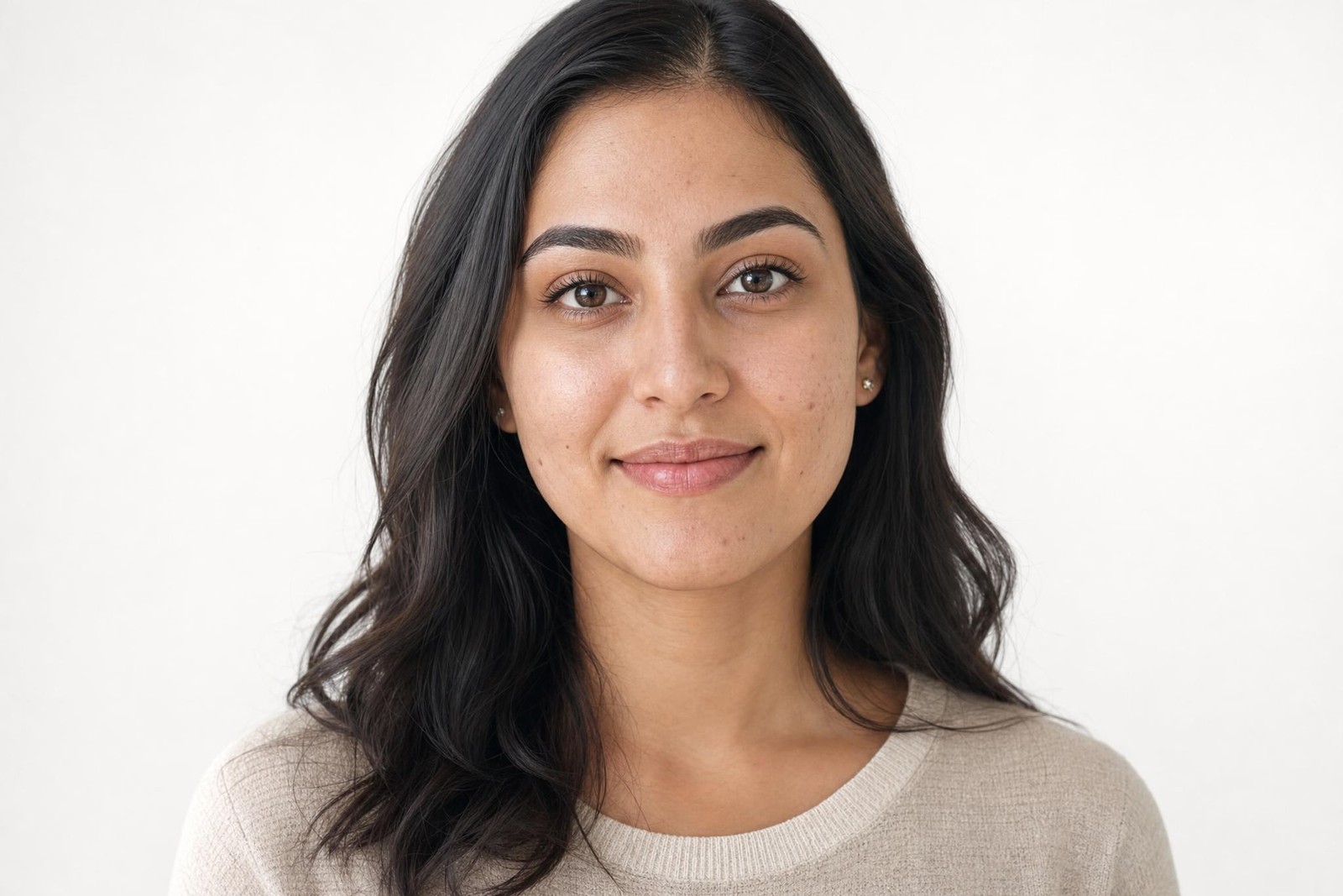 Woman with calm, healthy, clear complexion