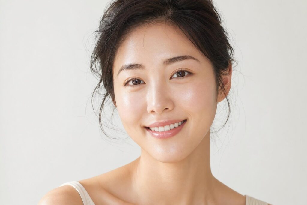 Woman with radiant, hydrated, glowing skin after a HydraFacial