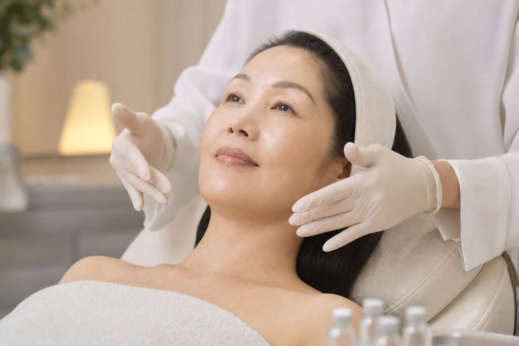 Provider prepares a mesotherapy skin-booster treatment beside serum vials