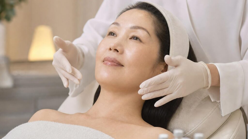 Provider prepares a mesotherapy skin-booster treatment beside serum vials
