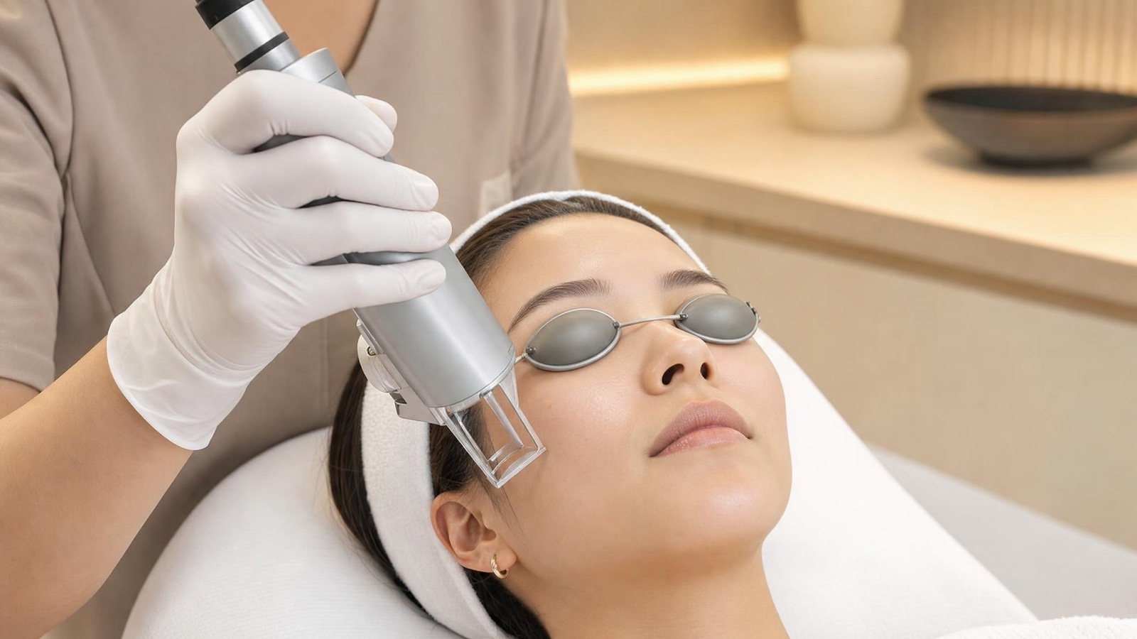 Fractional erbium laser skin resurfacing with protective eyewear