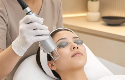 Fractional erbium laser skin resurfacing with protective eyewear at a med spa